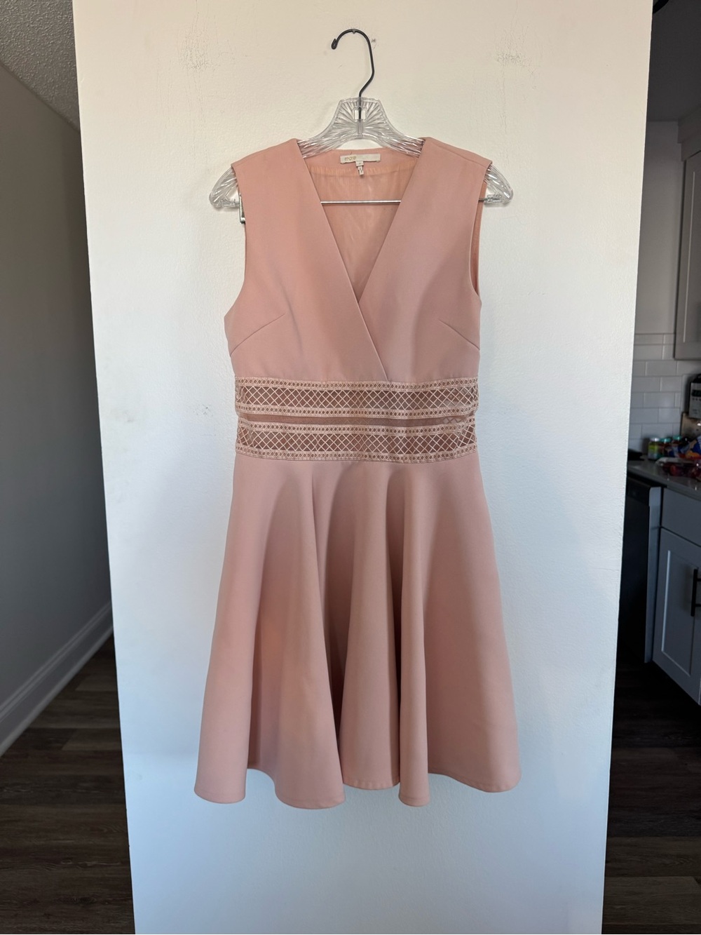 Maje Paris Blush Pink Sleeveless Fit Flare Dress Lace Waist Cocktail Mini Dress